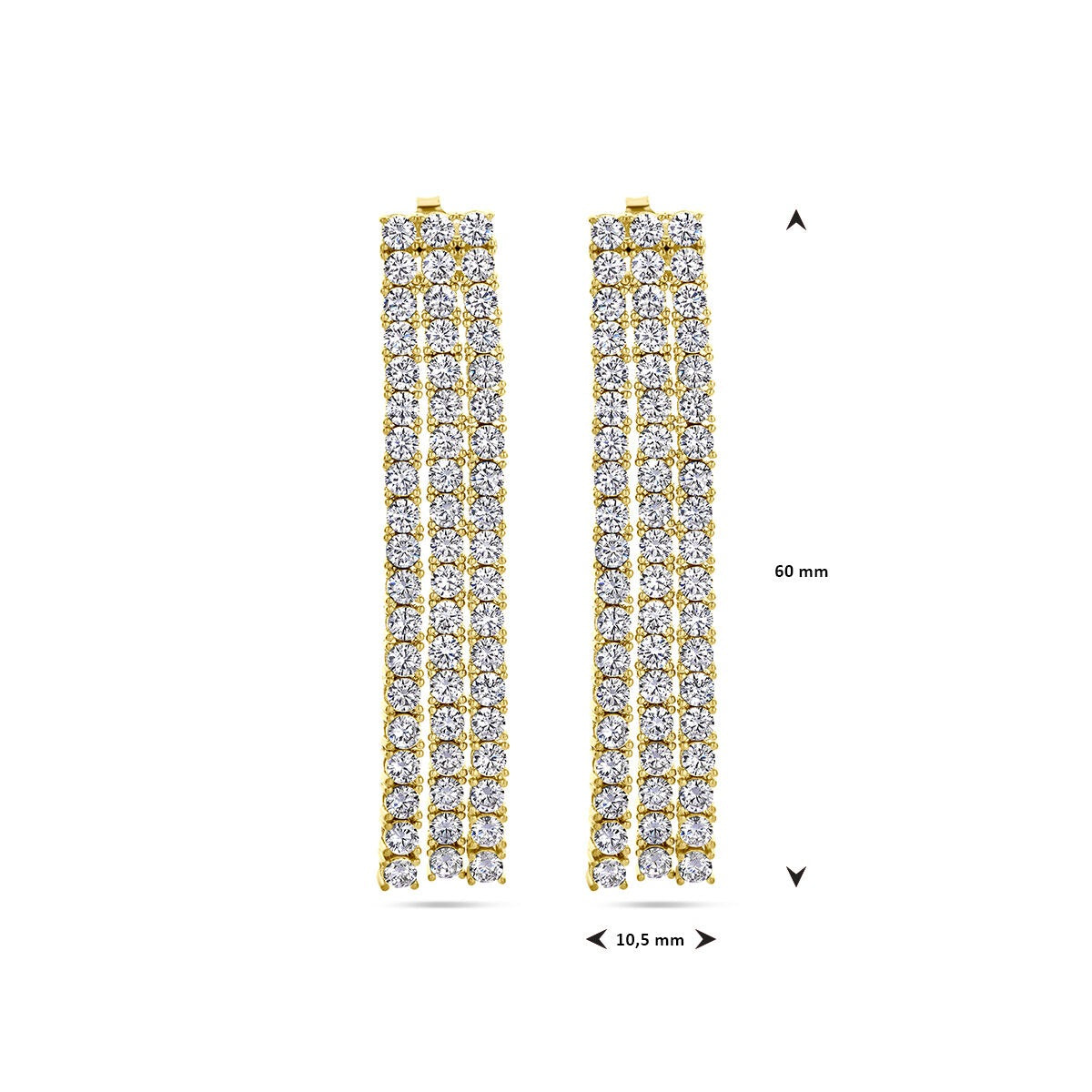 Verguld zilveren oorhangers dames met zirkonia – goudkleurig 60 mm