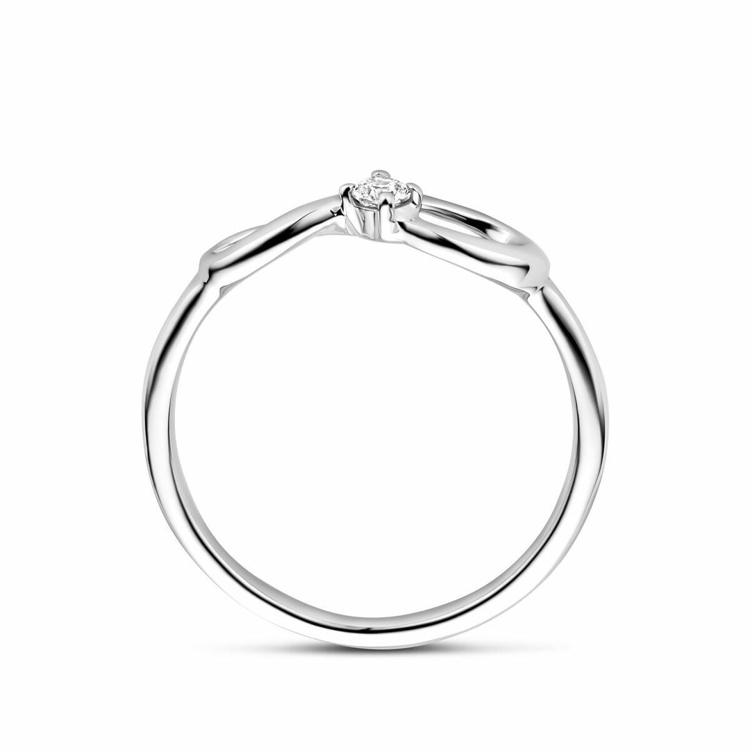 Gerhodineerd zilveren dames ring met infinity symbool en zirkonia – 6,5 mm breed