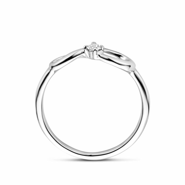 Gerhodineerd zilveren dames ring met infinity symbool en zirkonia – 6,5 mm breed