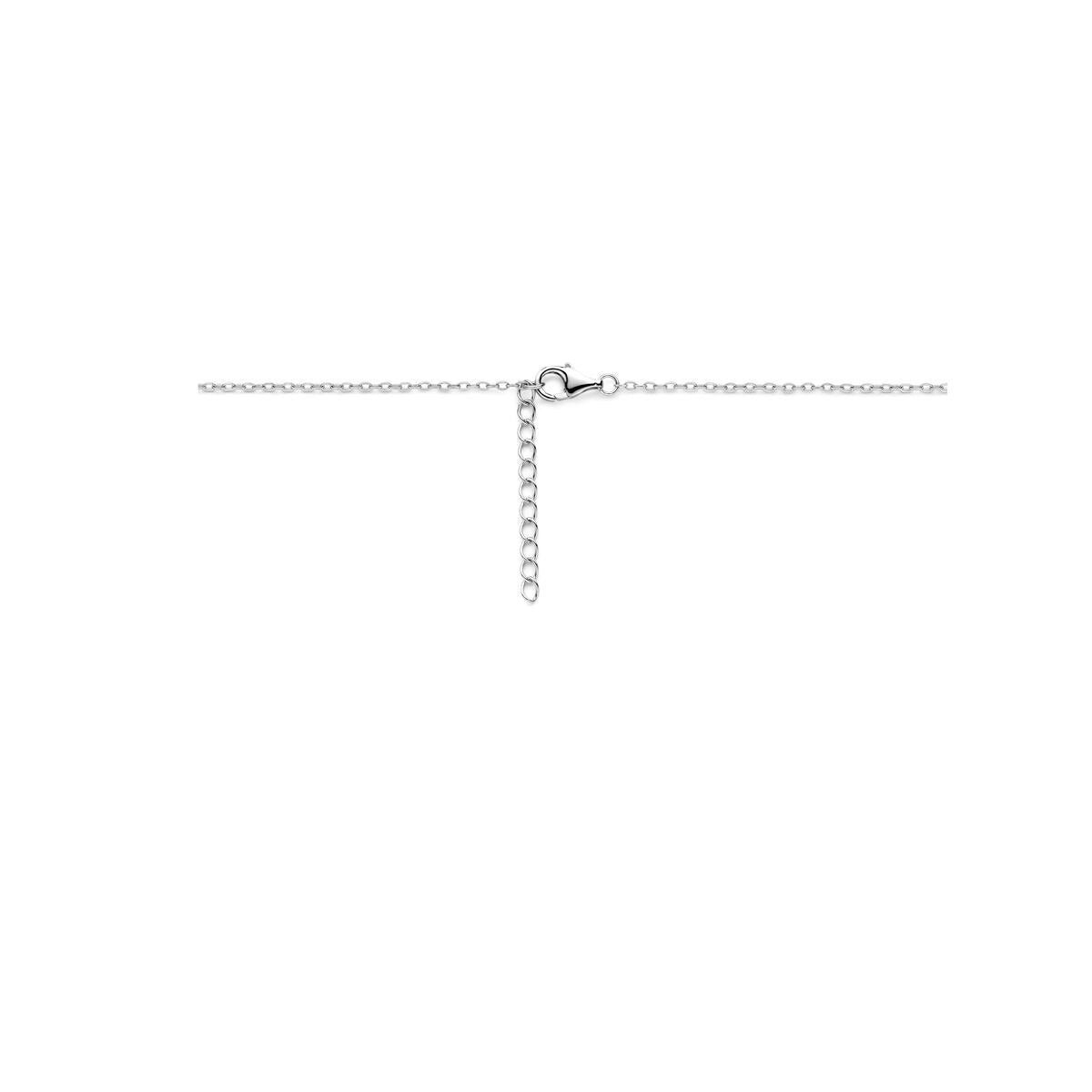 Zilveren gerhodineerde ketting met een hartje, verstelbare lengte van 36 + 3 cm.
