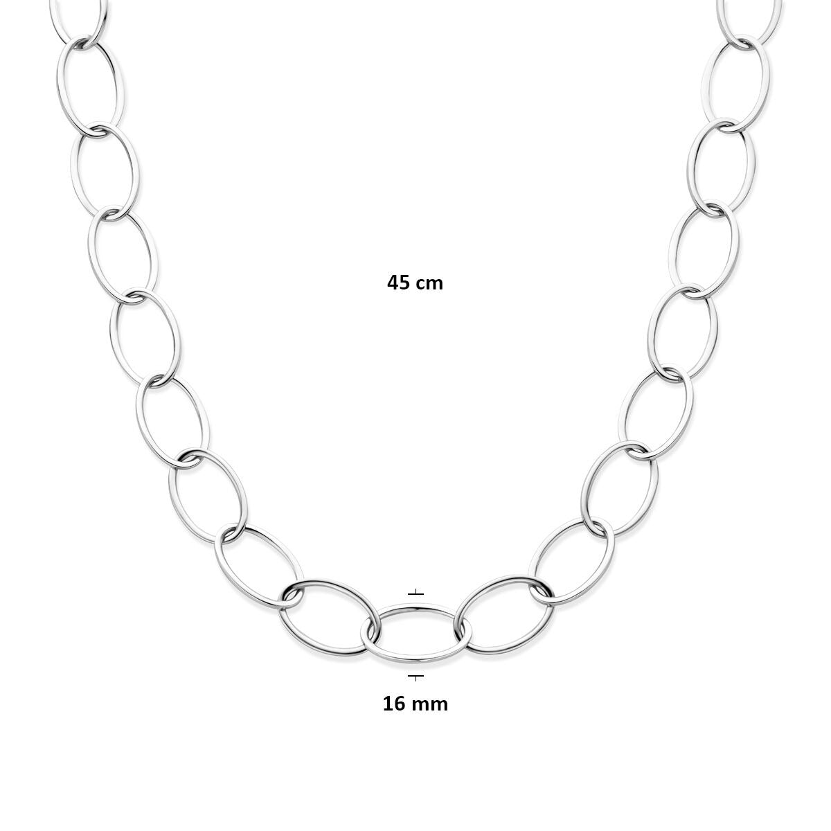 Zilveren dames armband gerhodineerd met anker schakel - 16 mm 45 cm