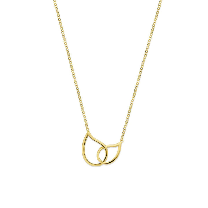 Gouden dames ketting met dubbele druppelhanger – 14k geelgoud