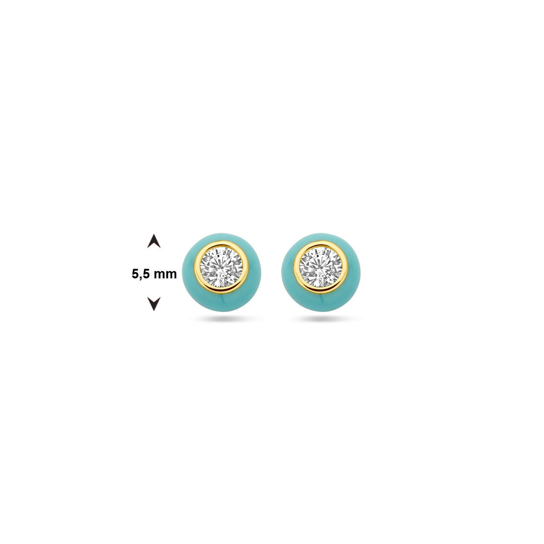 ear studs turquoise enamel and zirconia 1 micron silver gold plated (yellow)
