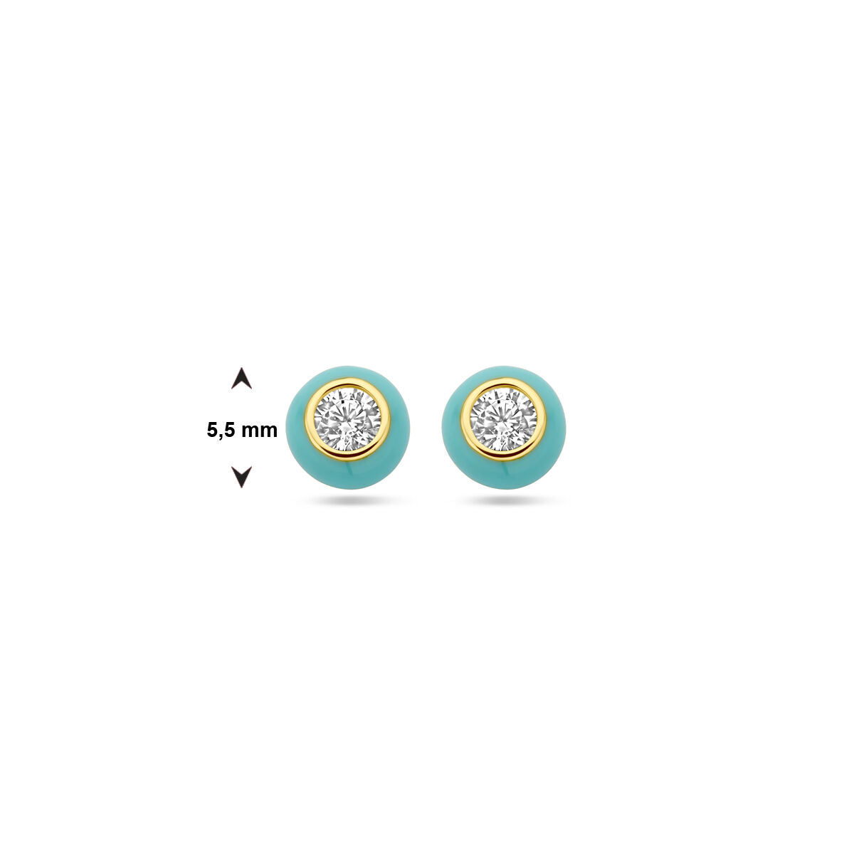 Vergulde zilveren oorknopjes met turquoise emaille en zirkonia