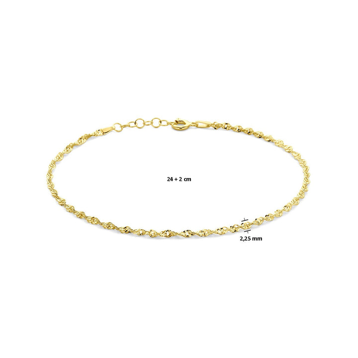 Verguld zilveren enkelbandje met Singapore schakel – 24 tot 26 cm, 2,25 mm breed