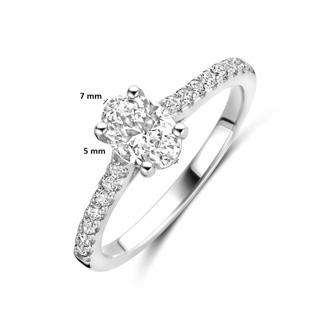 Zilveren damesring met ovale zirkonia – gerhodineerd 925 zilver