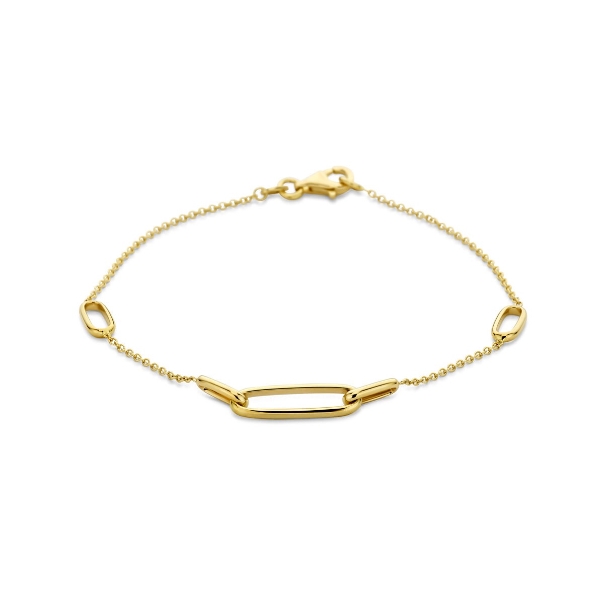 Gouden dames armband met fijn schakelontwerp van 14k, 1,2 mm dikte en een sluiting.