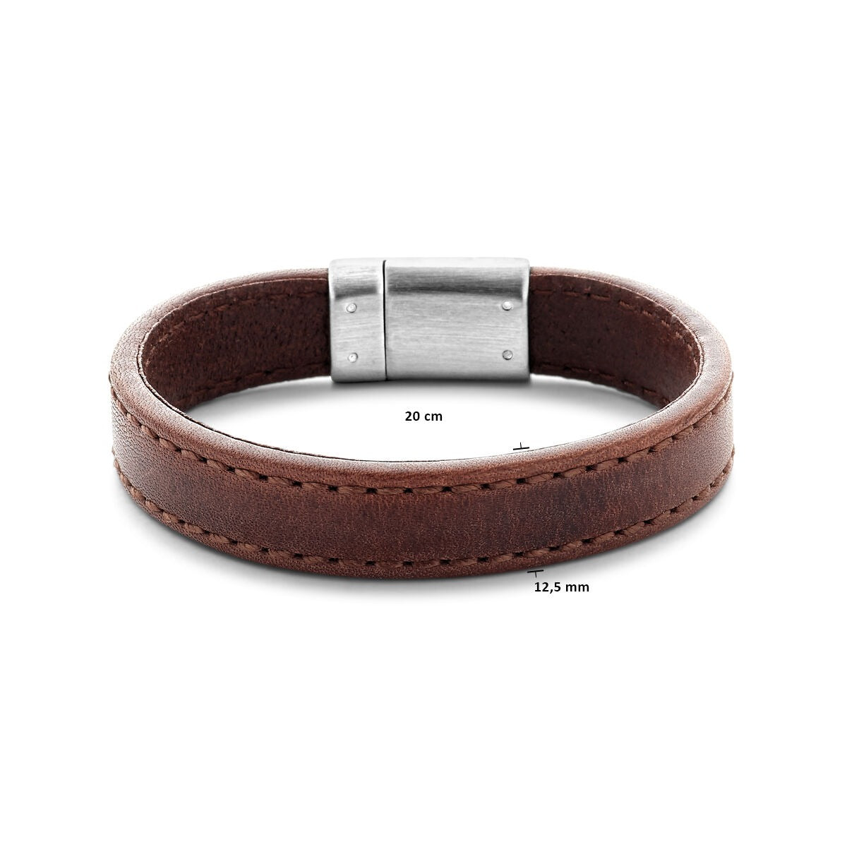 Donkerbruine leren heren armband met edelstaal
