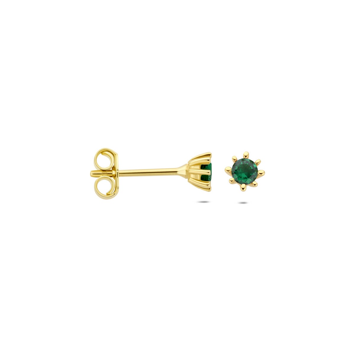 9k geelgouden oorknoppen met groene zirkonia