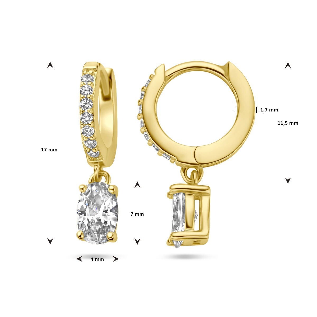 drop earrings zirconia 1 micron silver gold plated (yellow)