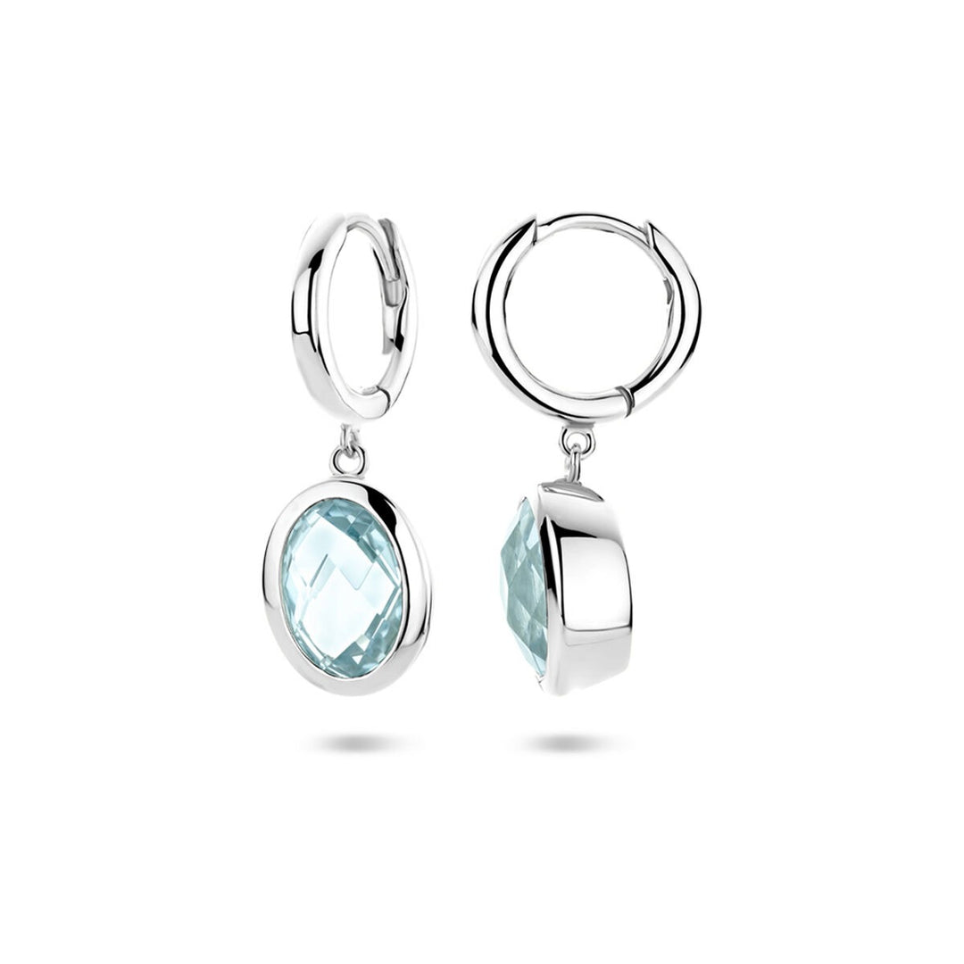 Gerhodineerd zilveren klapoorringen met sky blue topaas – 26 mm