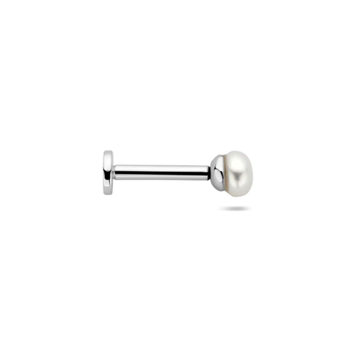 Zilveren Flat Back Piercing met Zoetwaterparel – Gerhodineerd 925 Zilver