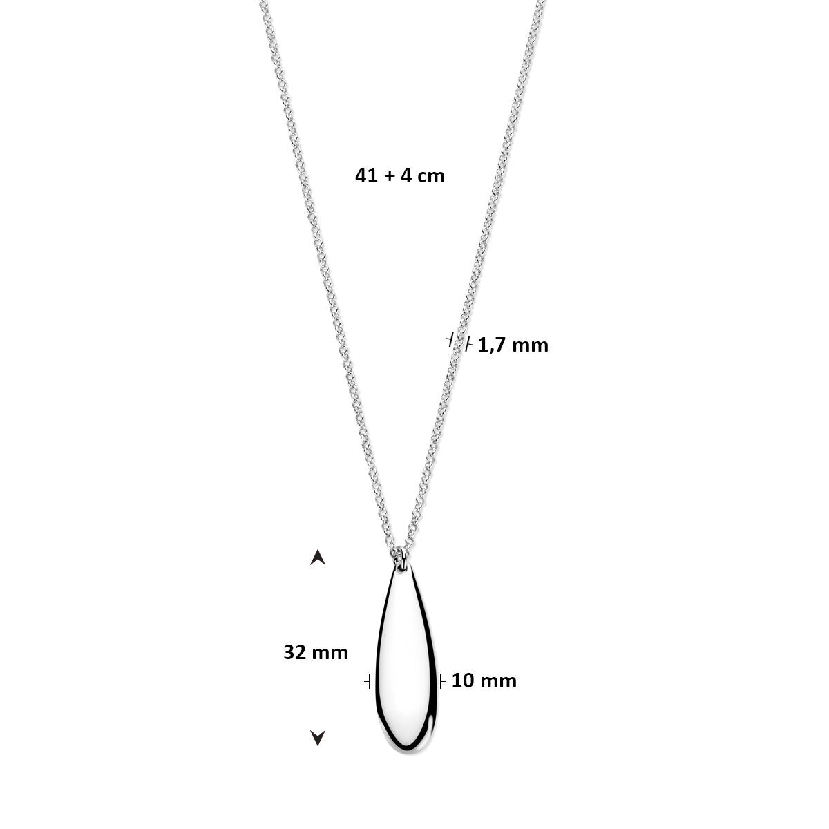 Zilveren dames ketting met druppel hanger – gerhodineerd 925 41 + 4 cm