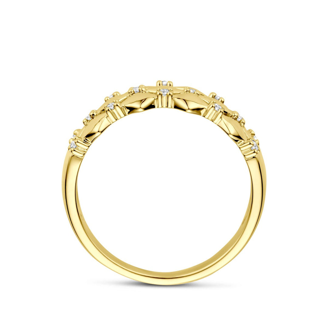 Bicolor ring – 14k geel- en witgoud met diamant, 7 mm breed