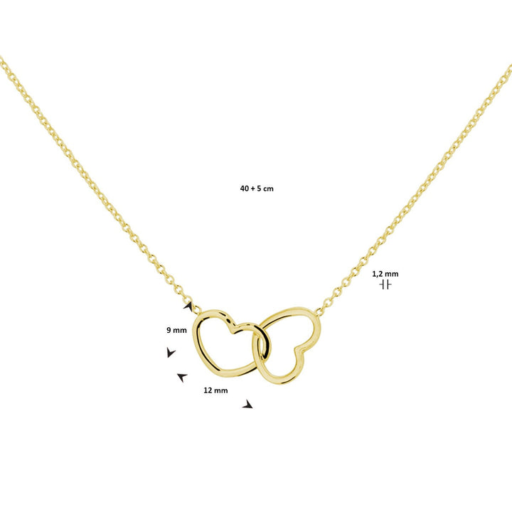 Verguld Zilveren Collier met Twee Hartjes – 40-45 cm