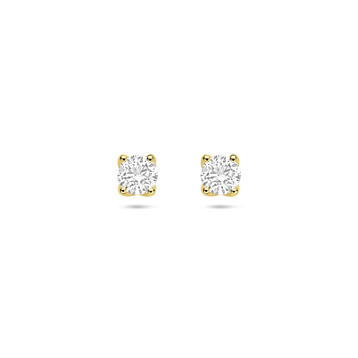 Geelgouden oorknoppen met lab grown diamant van 1.0 ct, vierkante zetting en glanzende afwerking.