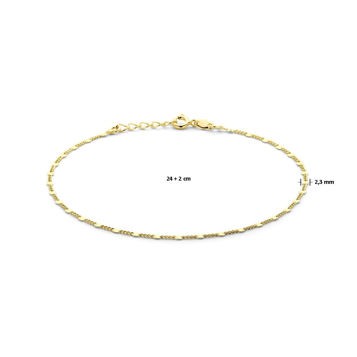 Gouden enkelbandje op zilver met fijne schakels
