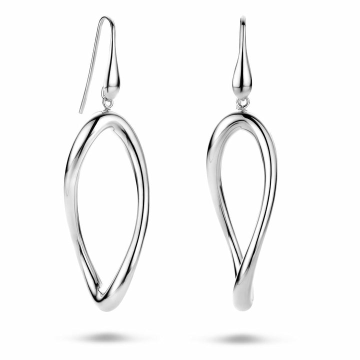 Zilveren oorhangers gerhodineerd met organische vorm 65 mm
