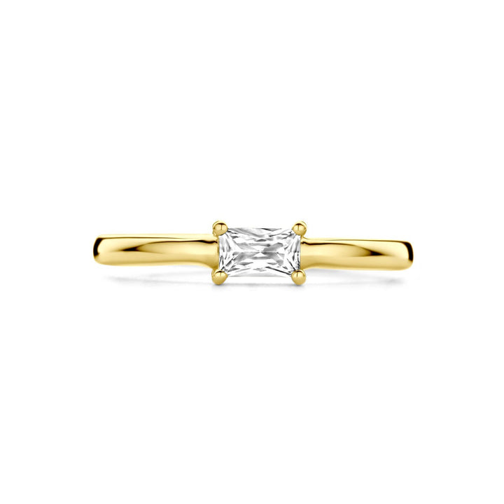 14k gouden damesring met emerald cut zirkonia – 4 mm