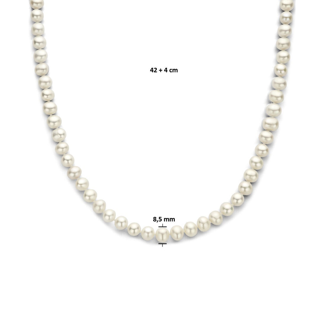 necklace pearls 8.5 mm silver rhodium plated