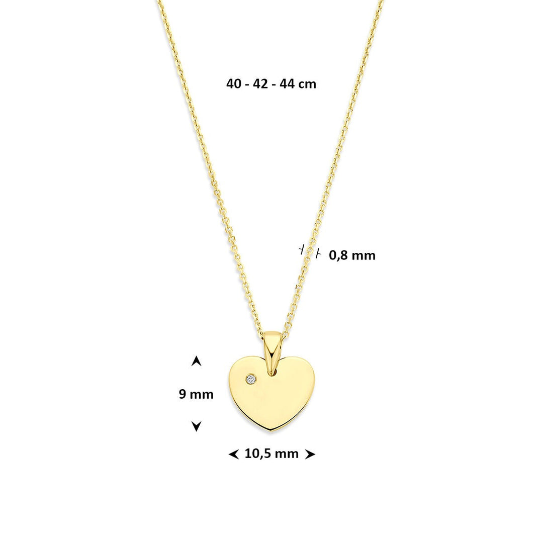 14k Geelgouden ketting met hartje en lab grown diamant