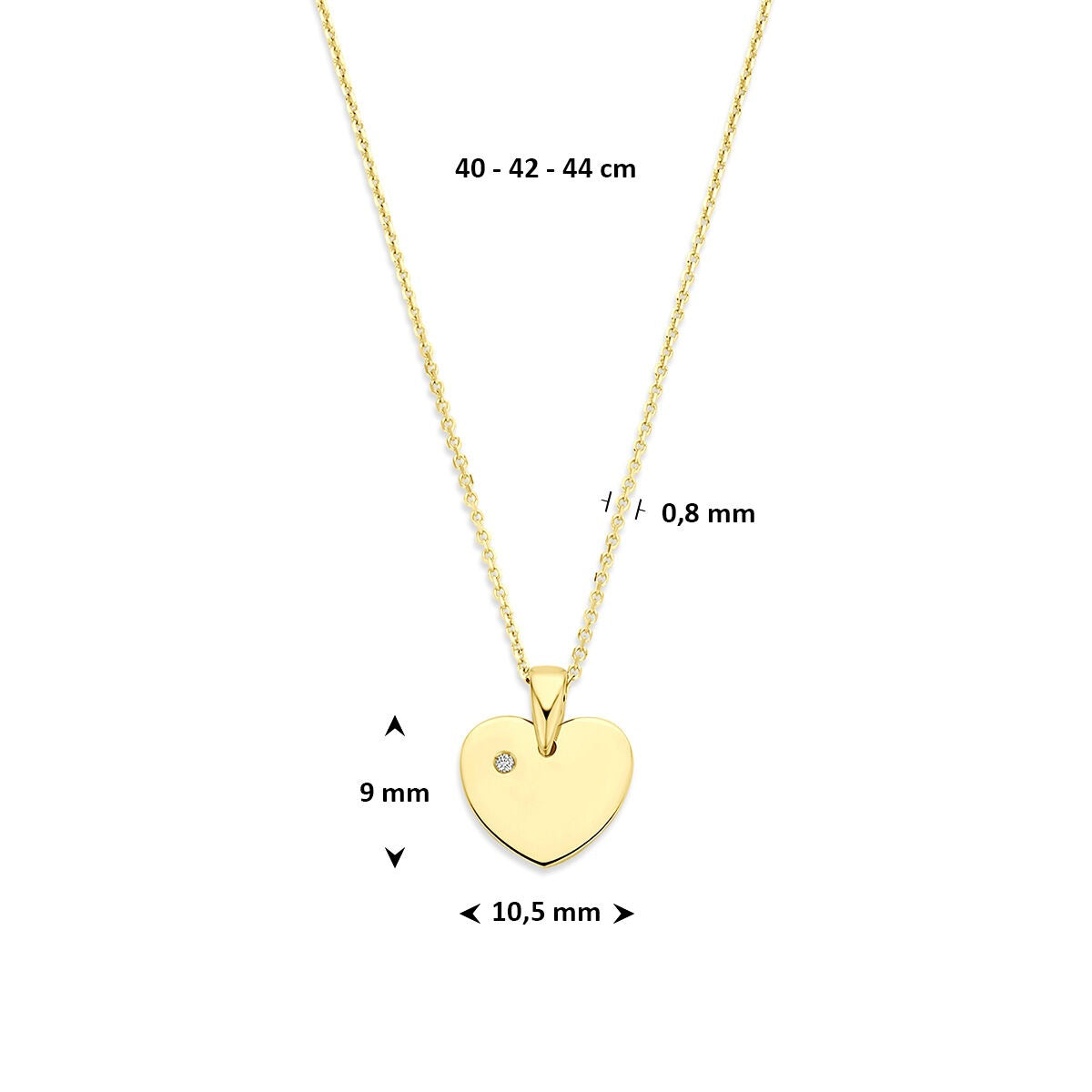 14k Geelgouden ketting met hartje en lab grown diamant