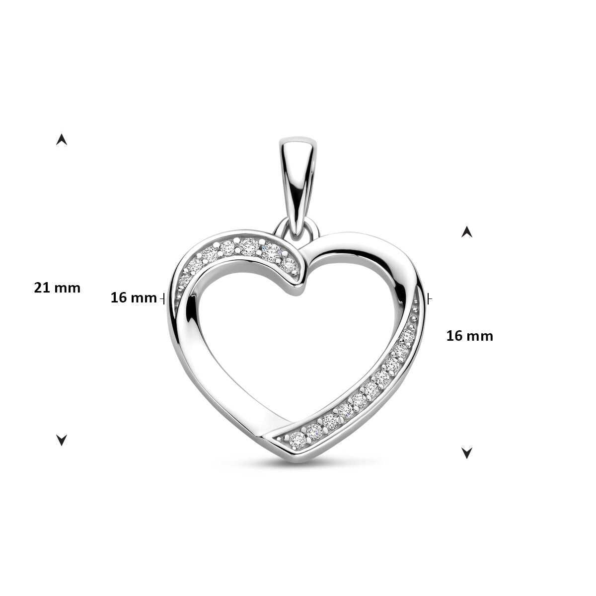 Zilveren hanger hartje met zirkonia 925 gerhodineerd – 21 mm