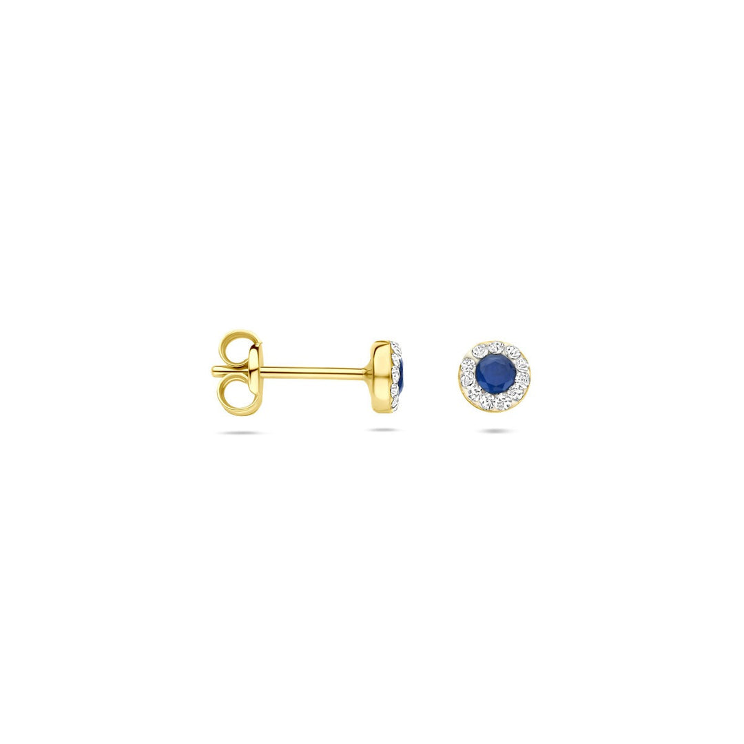 14k geelgouden oorknoppen met synthetische saffier en Swarovski – 4,5 mm