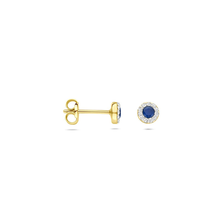 14k geelgouden oorknoppen met synthetische saffier en Swarovski – 4,5 mm