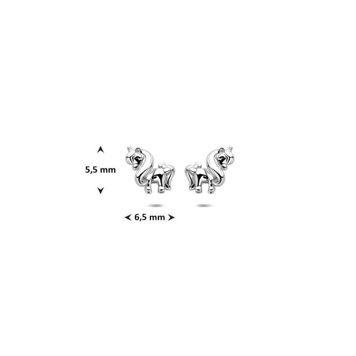 Kinder oorbellen zilver – eenhoorn oorknopjes 5,5 x 6,5 mm