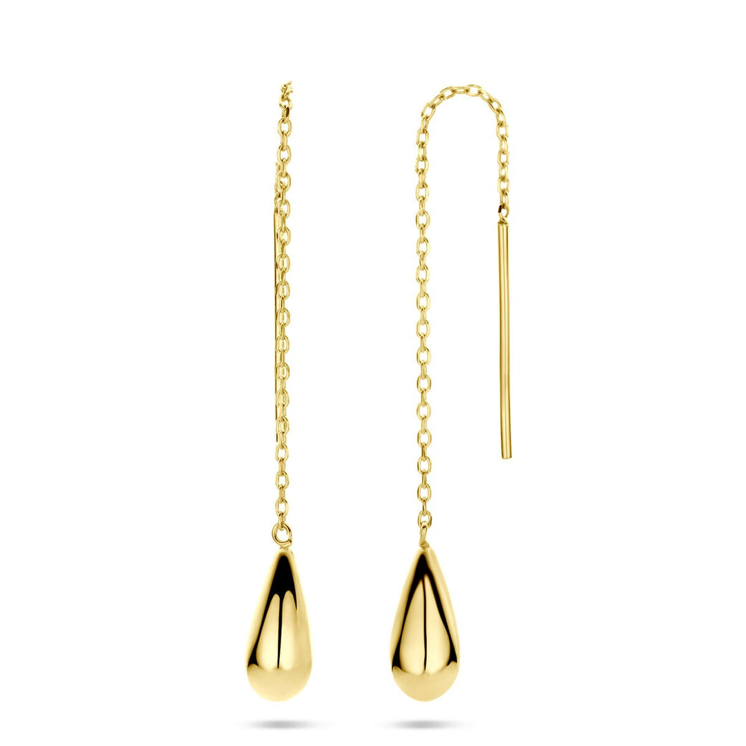 Gouden doortrekoorbellen 14k druppelvorm – dames