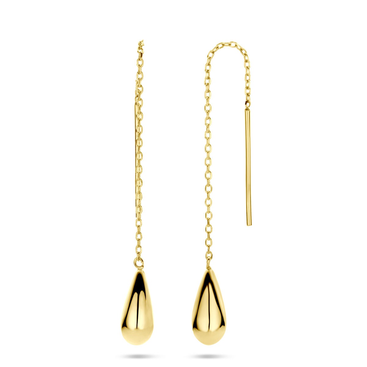 Gouden doortrekoorbellen 14k druppelvorm – dames