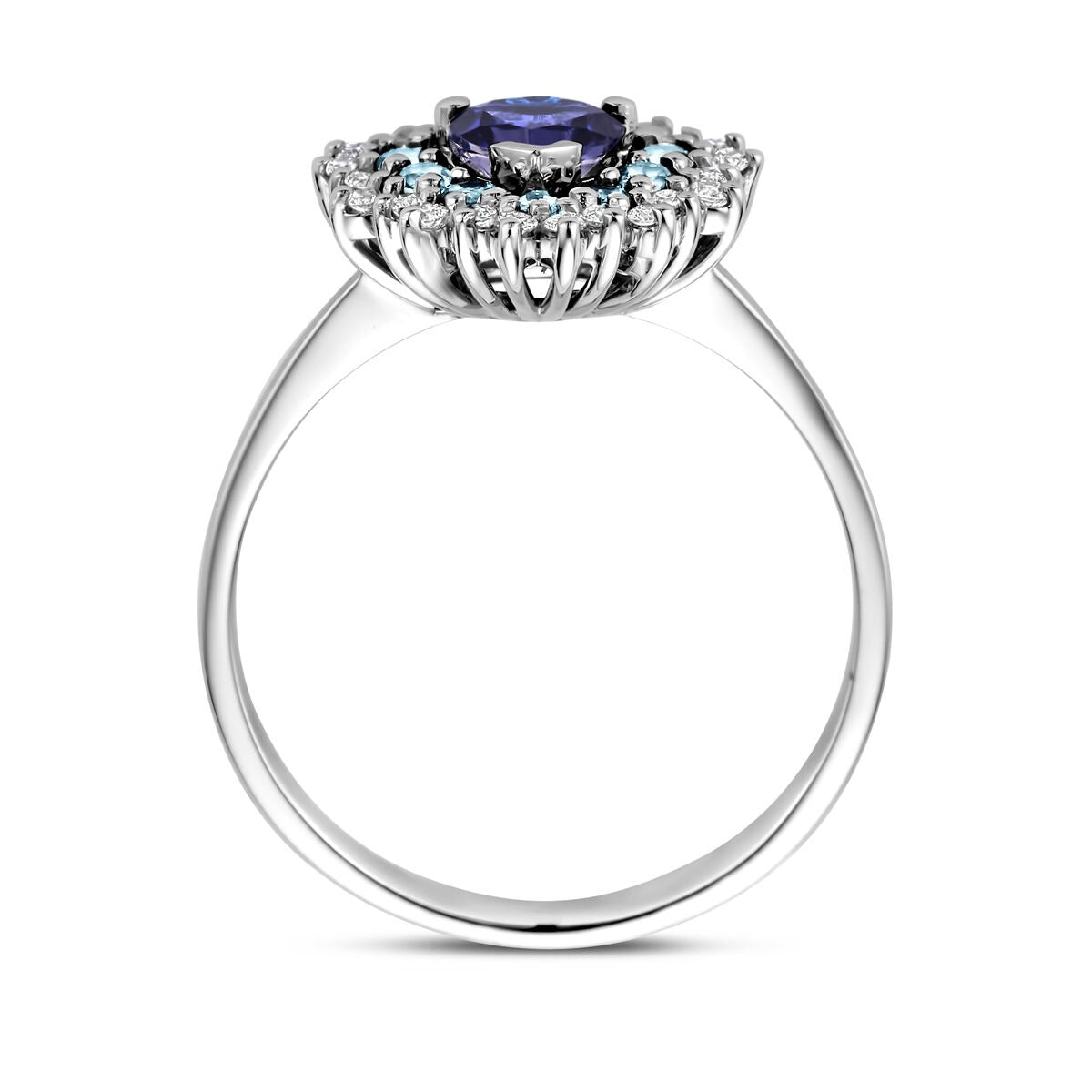 Witgouden ring met hartvorm – London blue topaas, ioliet en diamant