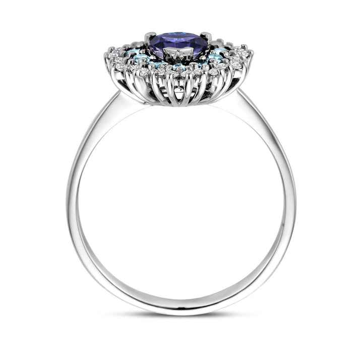 Witgouden ring met hartvorm – London blue topaas, ioliet en diamant
