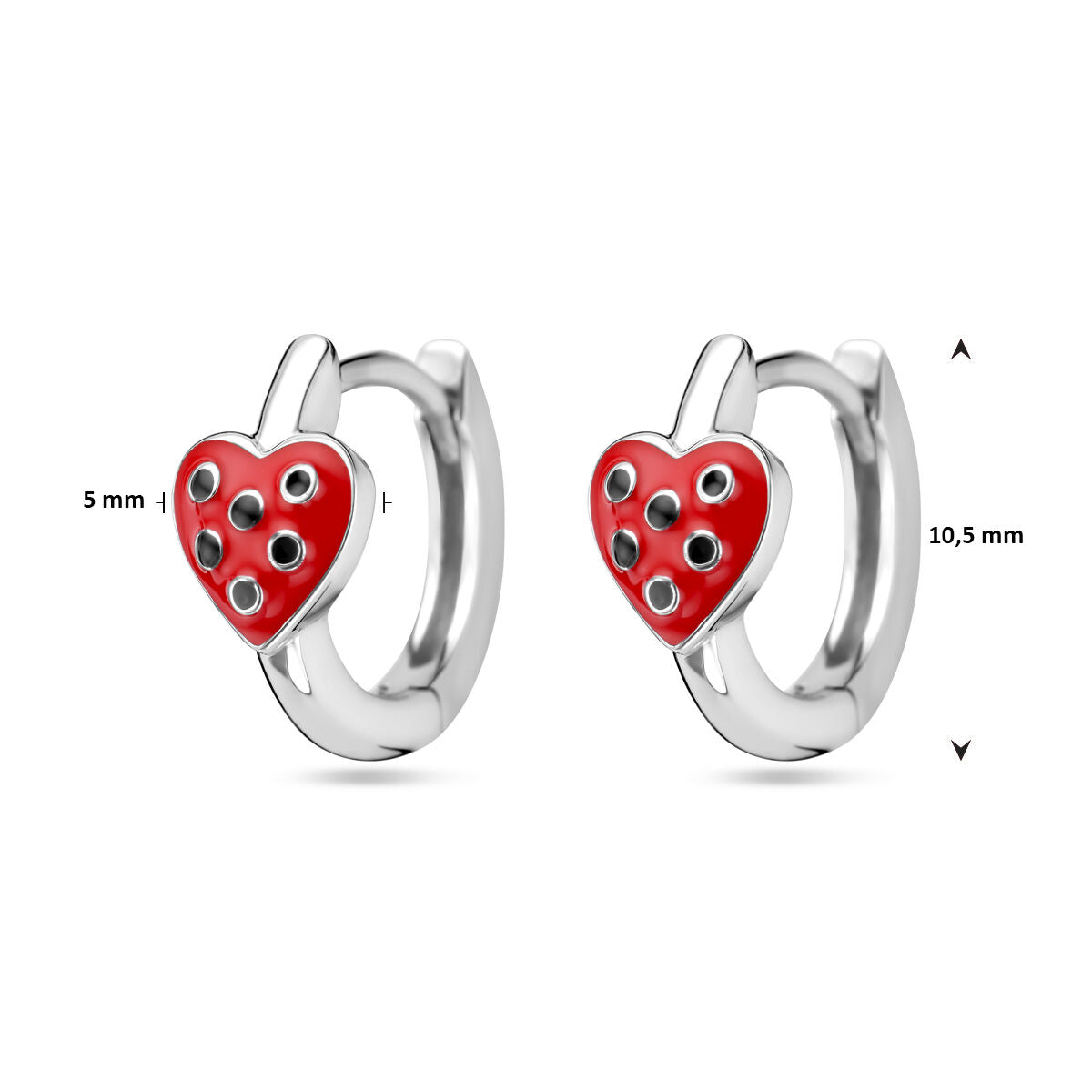 drop earrings heart red and black enamel silver rhodium plated
