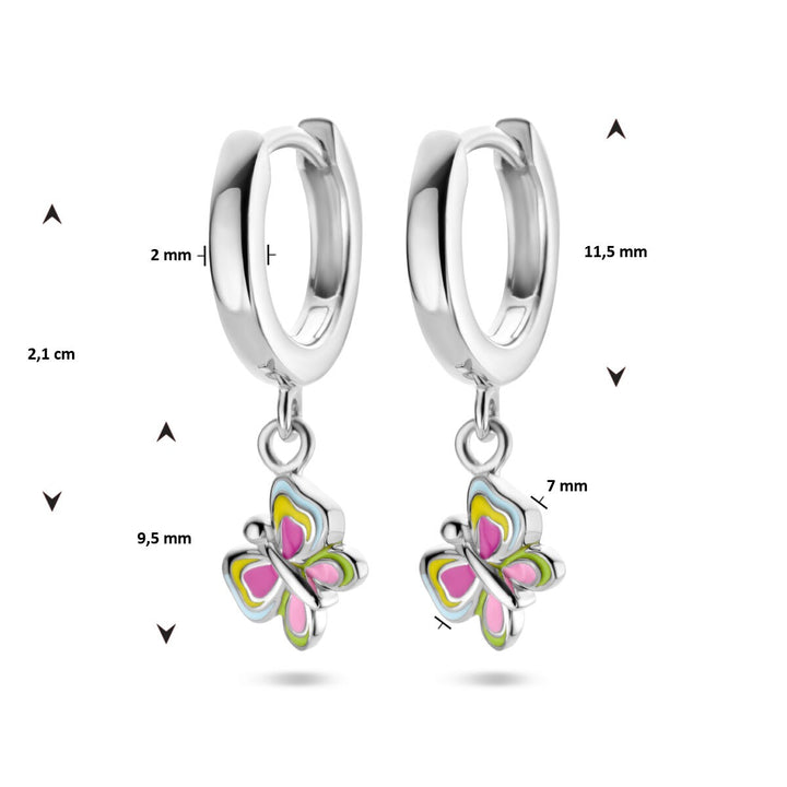 Zilveren kinder klapoorringen met vlinder – kleurrijk emaille