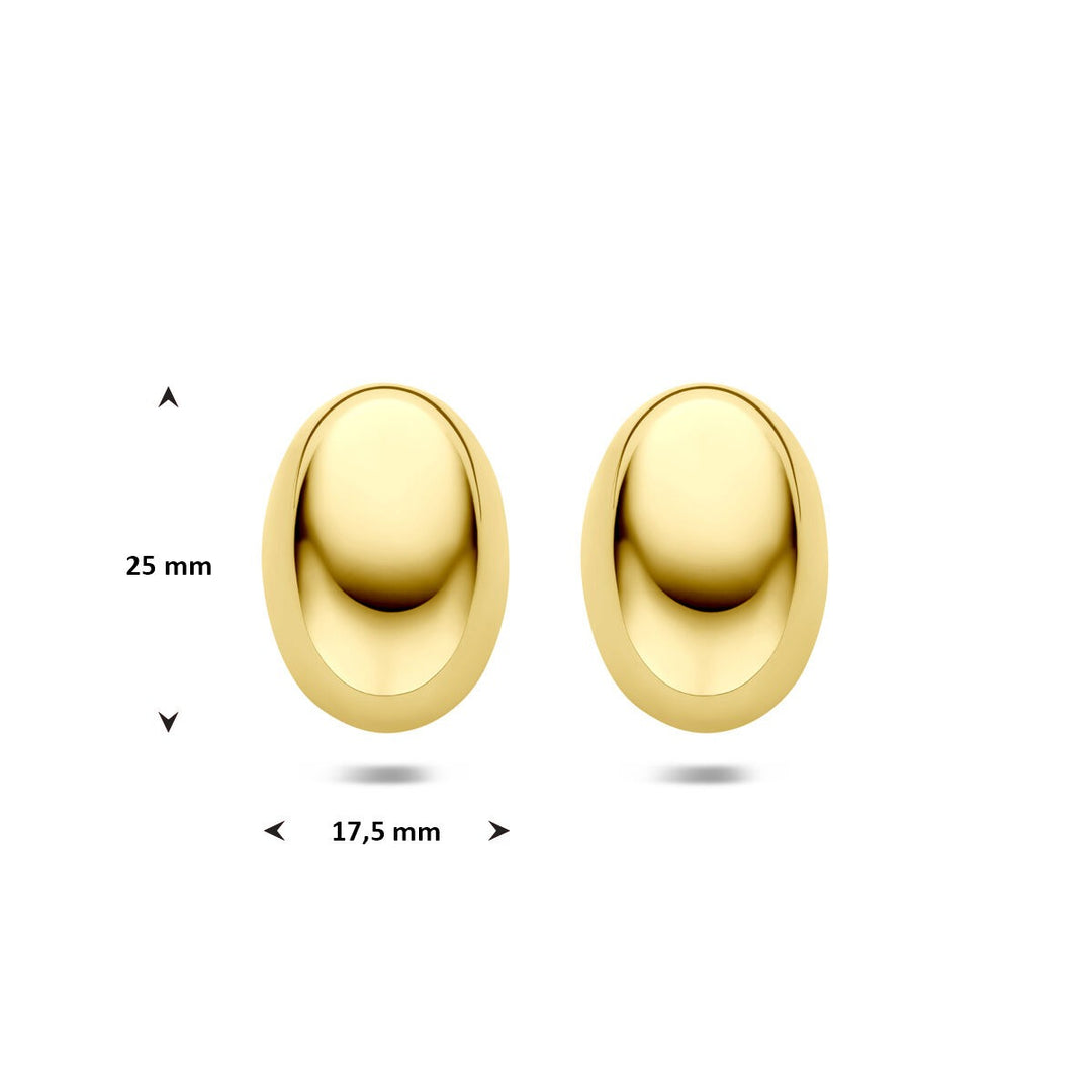 Stalen dames oorknoppen – Geel verguld ovaal ontwerp 25 mm