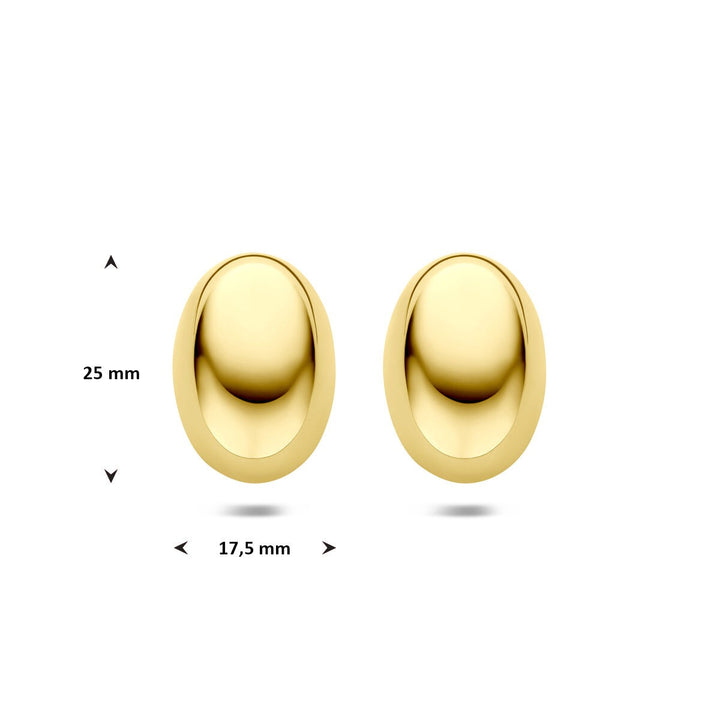 Stalen dames oorknoppen – Geel verguld ovaal ontwerp 25 mm