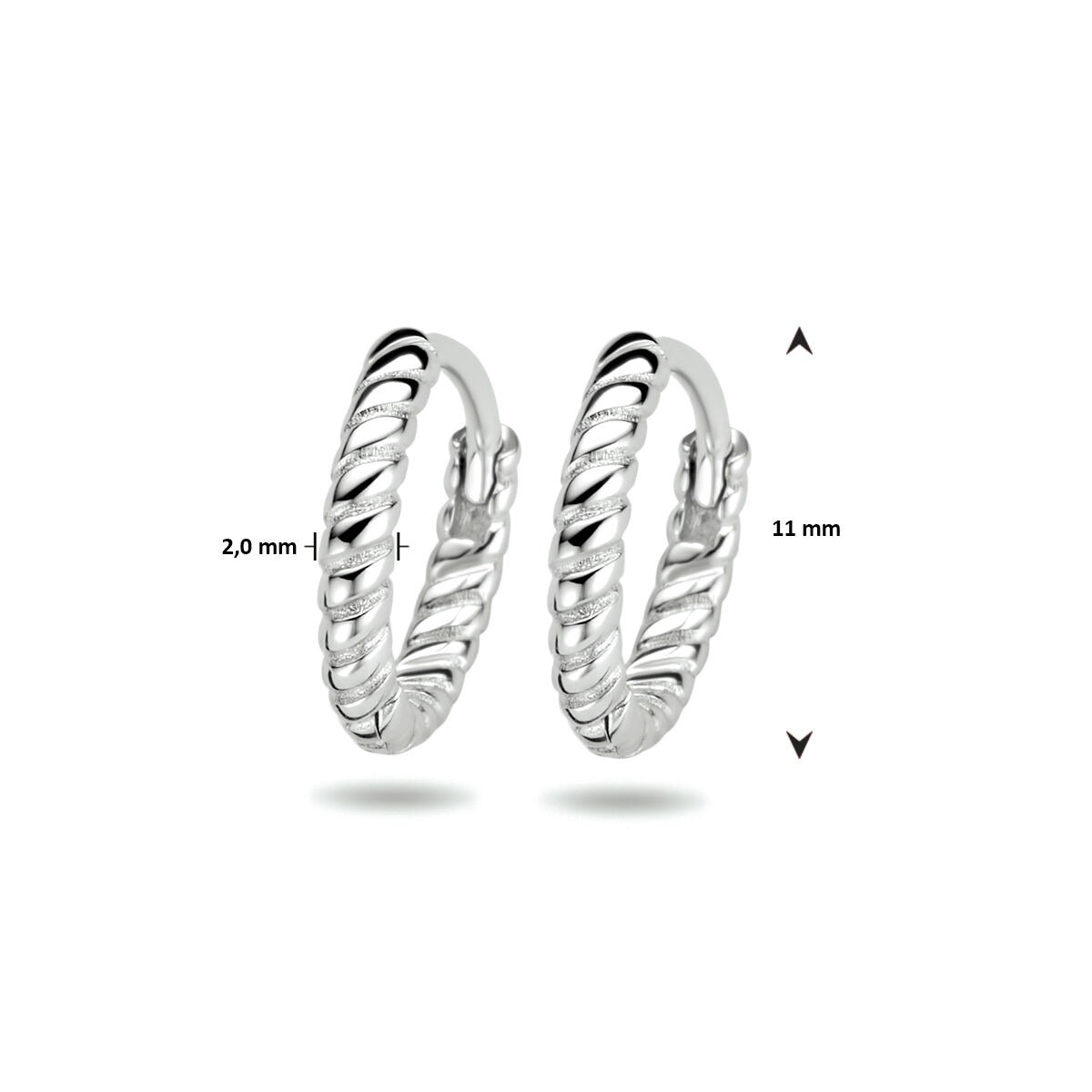 Zilveren klapoorringen dames – gerhodineerd 925 zilver, gedraaid design 11 mm