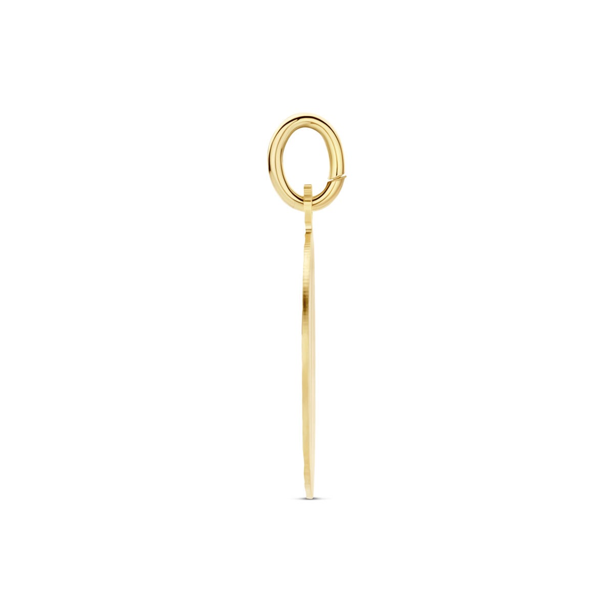 Ronde graveerhanger van 9k geelgoud, 16 mm, met een gladde afwerking en een hanglus.