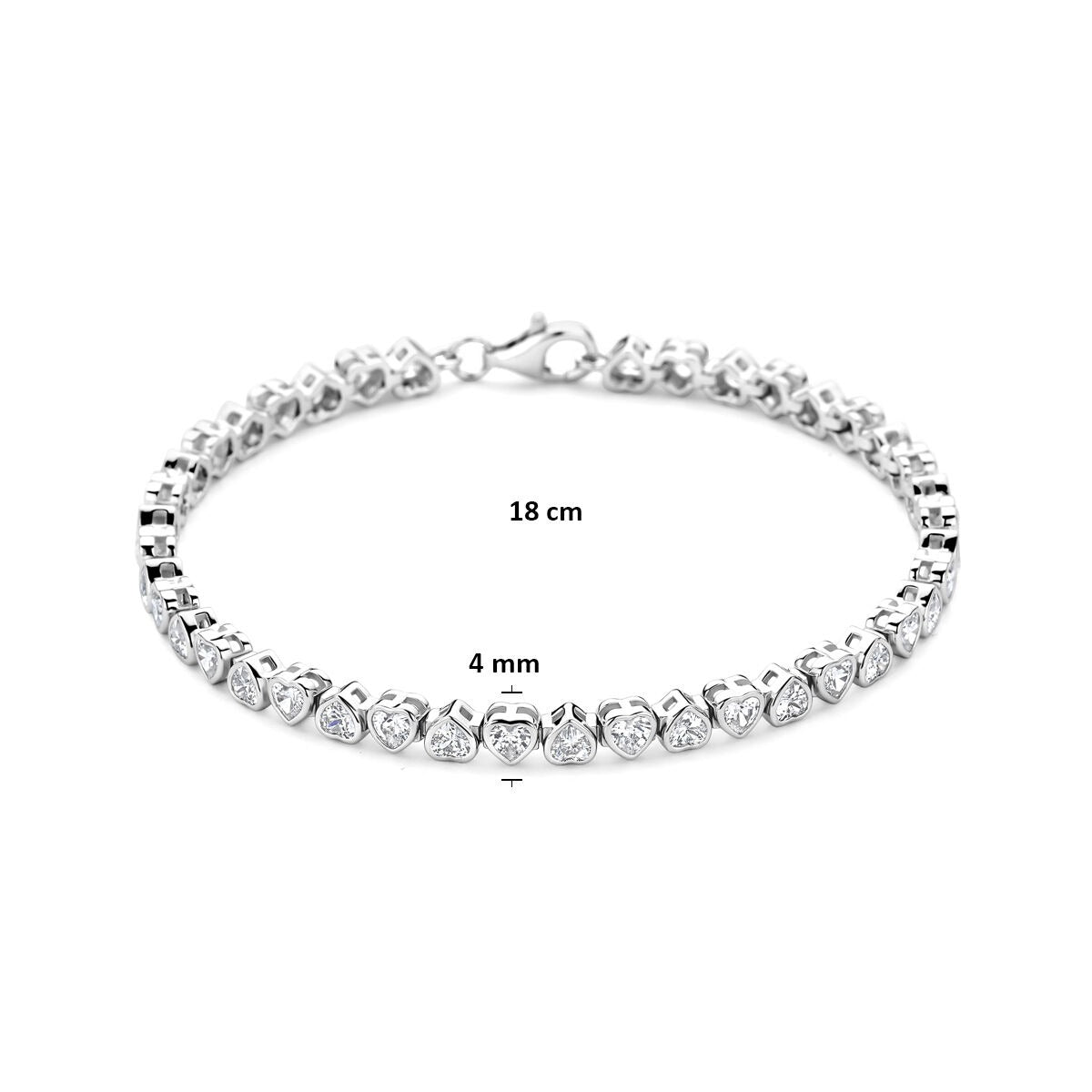 Zilveren hartjes tennisarmband met zirkonia – gerhodineerd 925 zilver