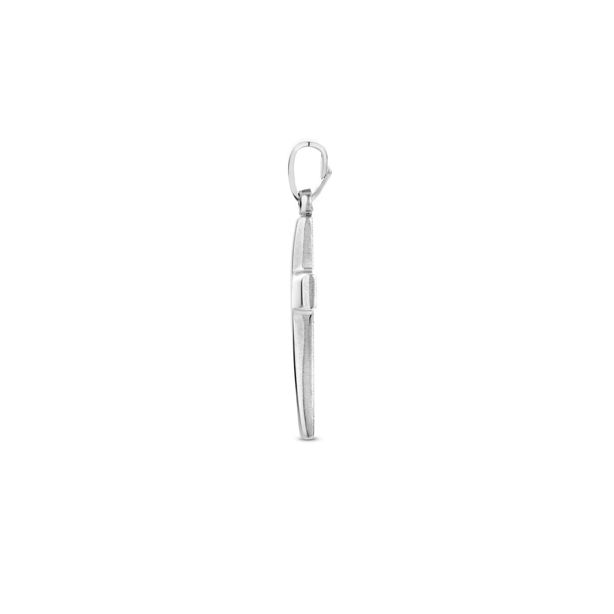 Zilveren kruis hanger – gerhodineerd 925 zilver met gematteerde, gepolijste en gediamanteerde details
