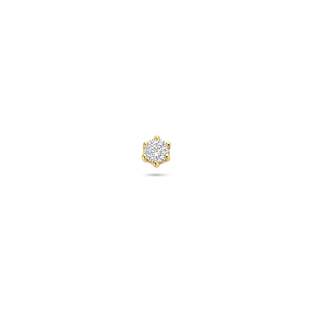 Verguld zilveren flat back piercing met een ronde, fonkelende zirkonia van 3,5 mm.