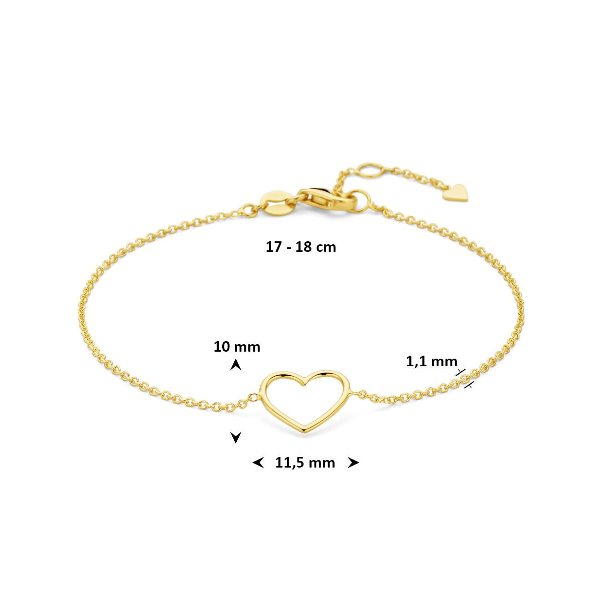 bracelet heart 17 - 18.5 cm 14K yellow gold