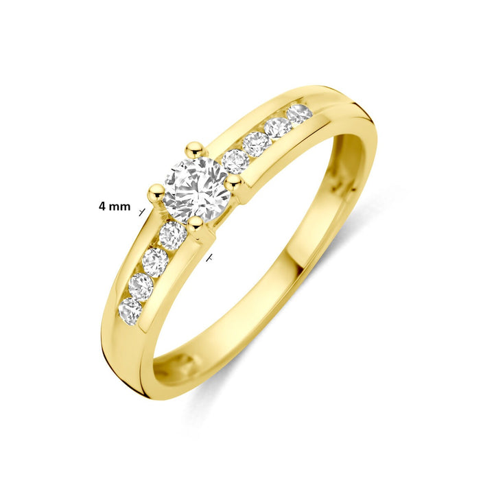 Gouden aanzoeksring – 9k geelgoud met zirkonia, 4 mm breed