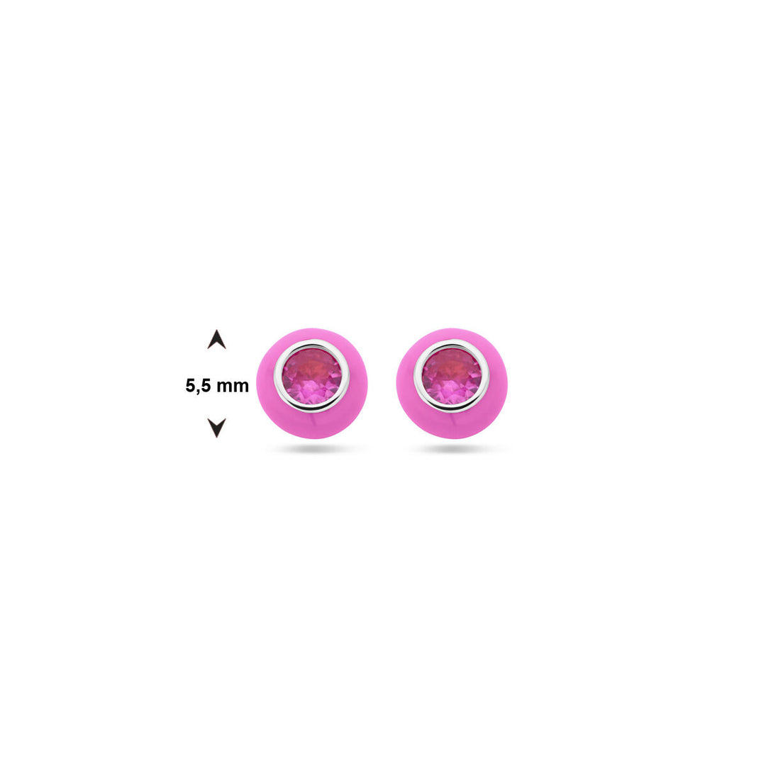 ear studs pink enamel and corundum zirconia silver rhodium plated