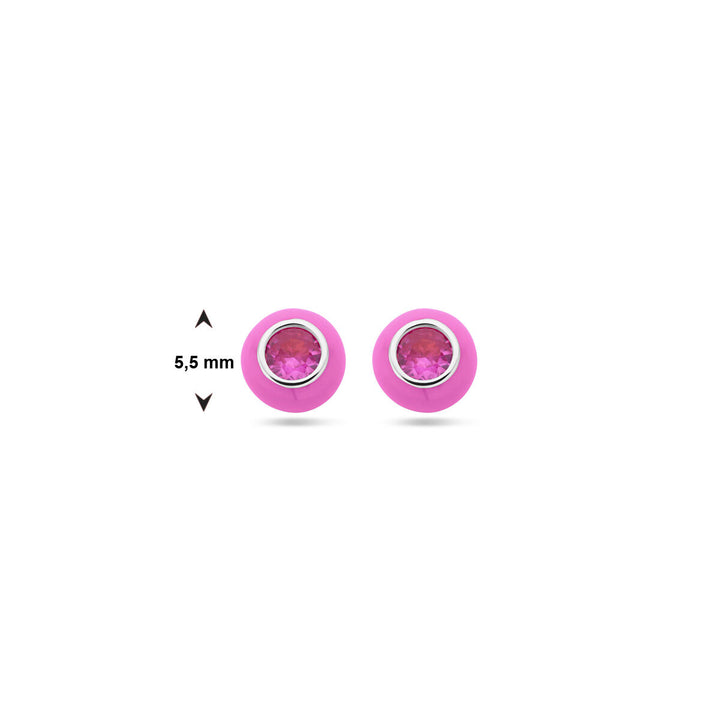 ear studs pink enamel and corundum zirconia silver rhodium plated