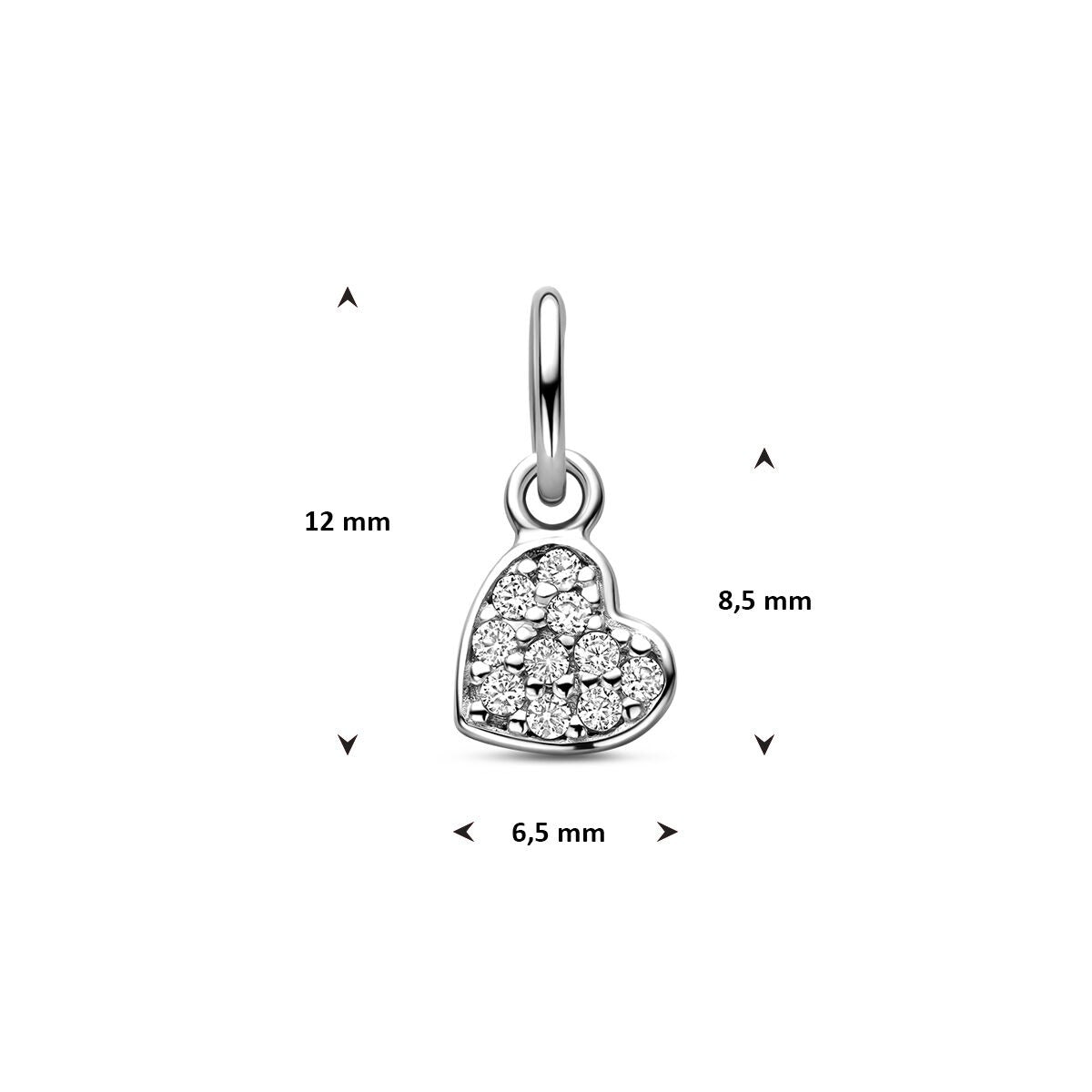 Zilveren hartjes hanger met zirkonia 12 mm
