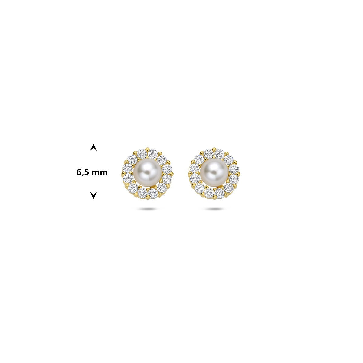 ear studs pearl and zirconia 14K yellow gold