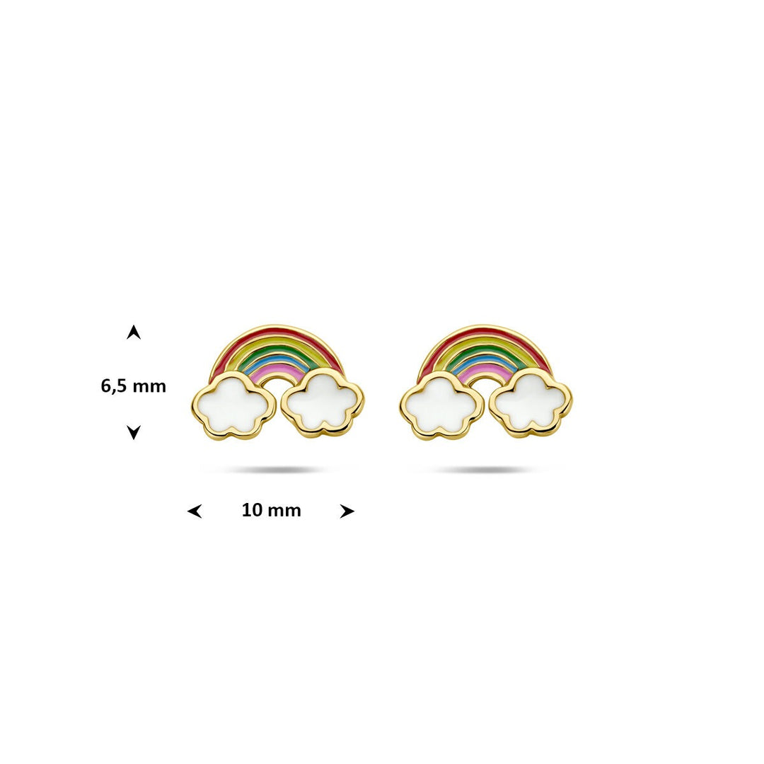 Verguld 925 Zilveren Kinder Oorknopjes Regenboog met Wolken